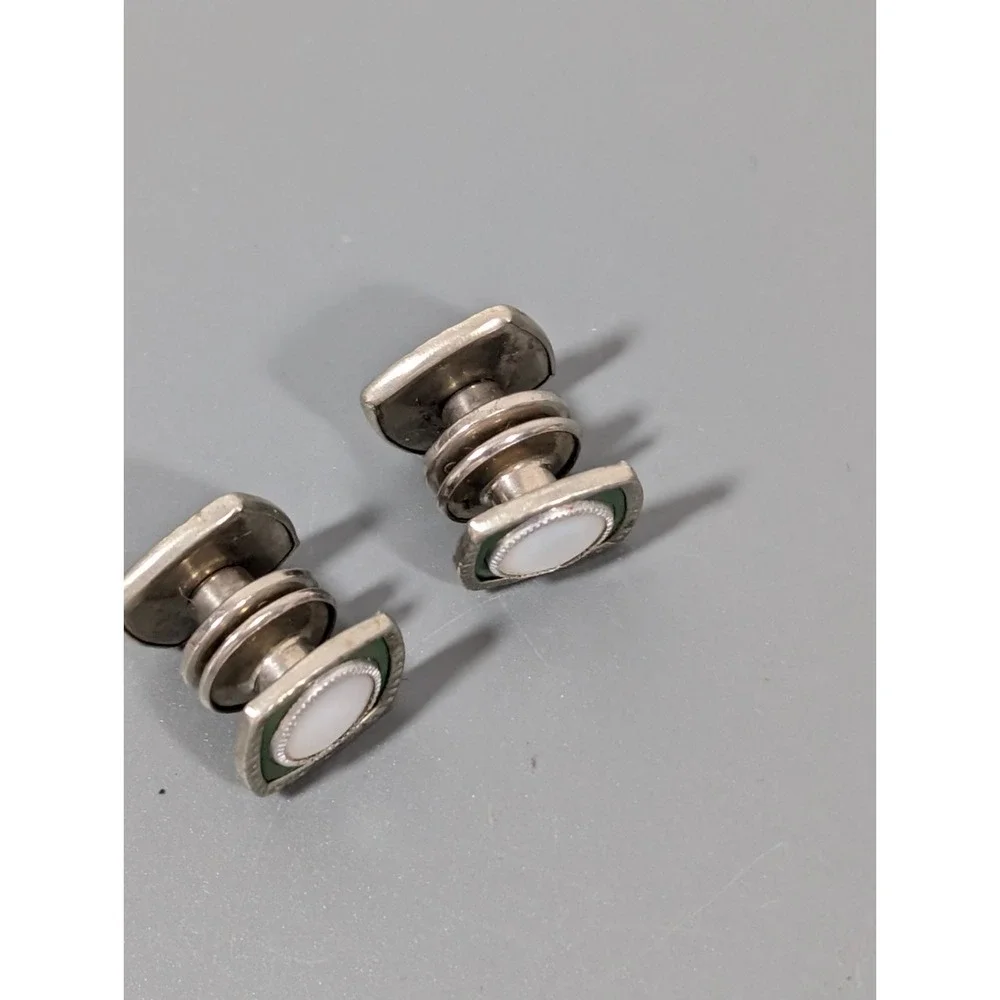 Vintage Green Enamel MOP‎ Round Inlay Square Snap Cufflinks